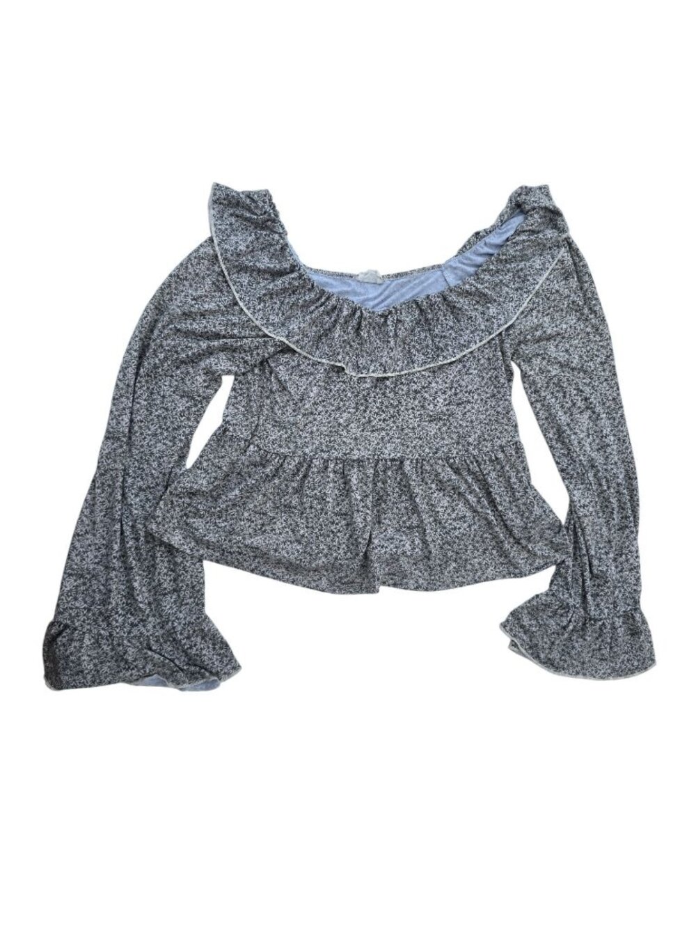 Peach Love Women's Off-Shoulder Ruffle Floral Top Black/Gray Small Lightweight